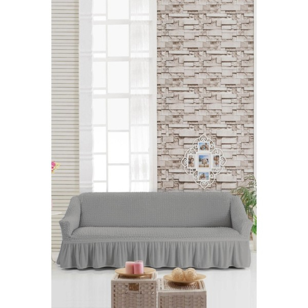 Sehra Streç Lastikli Esnek Pamuklu Yıkanabilir Bürümcük 3* Kişilik Koltuk Örtüsü Koltuk Kılıfı Çekyat Örtüsü (Tek) - 180 x 230 cm - Gri Koltuk & Kanepe Örtüsü Fiyatı