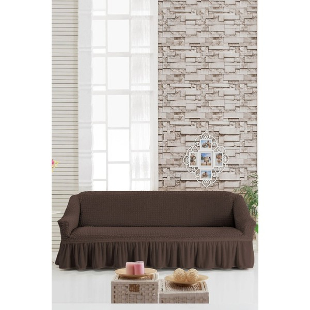 Sehra Streç Lastikli Esnek Pamuklu Yıkanabilir Bürümcük 3* Kişilik Koltuk Örtüsü Koltuk Kılıfı Çekyat Örtüsü (Tek) - 180 x 230 cm - Koyu Kahve Koltuk & Kanepe Örtüsü Fiyatı