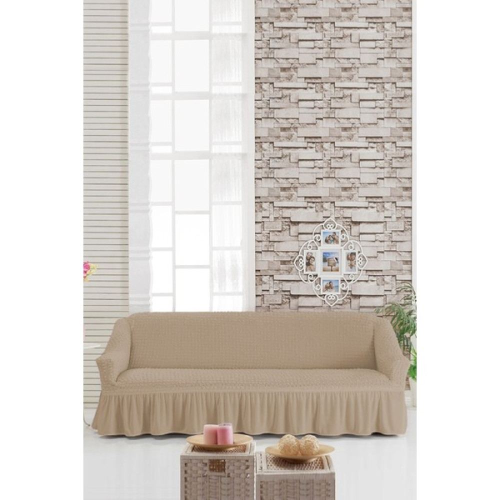 Sehra Streç Lastikli Esnek Pamuklu Yıkanabilir Bürümcük 3* Kişilik Koltuk Örtüsü Koltuk Kılıfı Çekyat Örtüsü (Tek) - 180 x 230 cm - Kum Koltuk & Kanepe Örtüsü Fiyatı