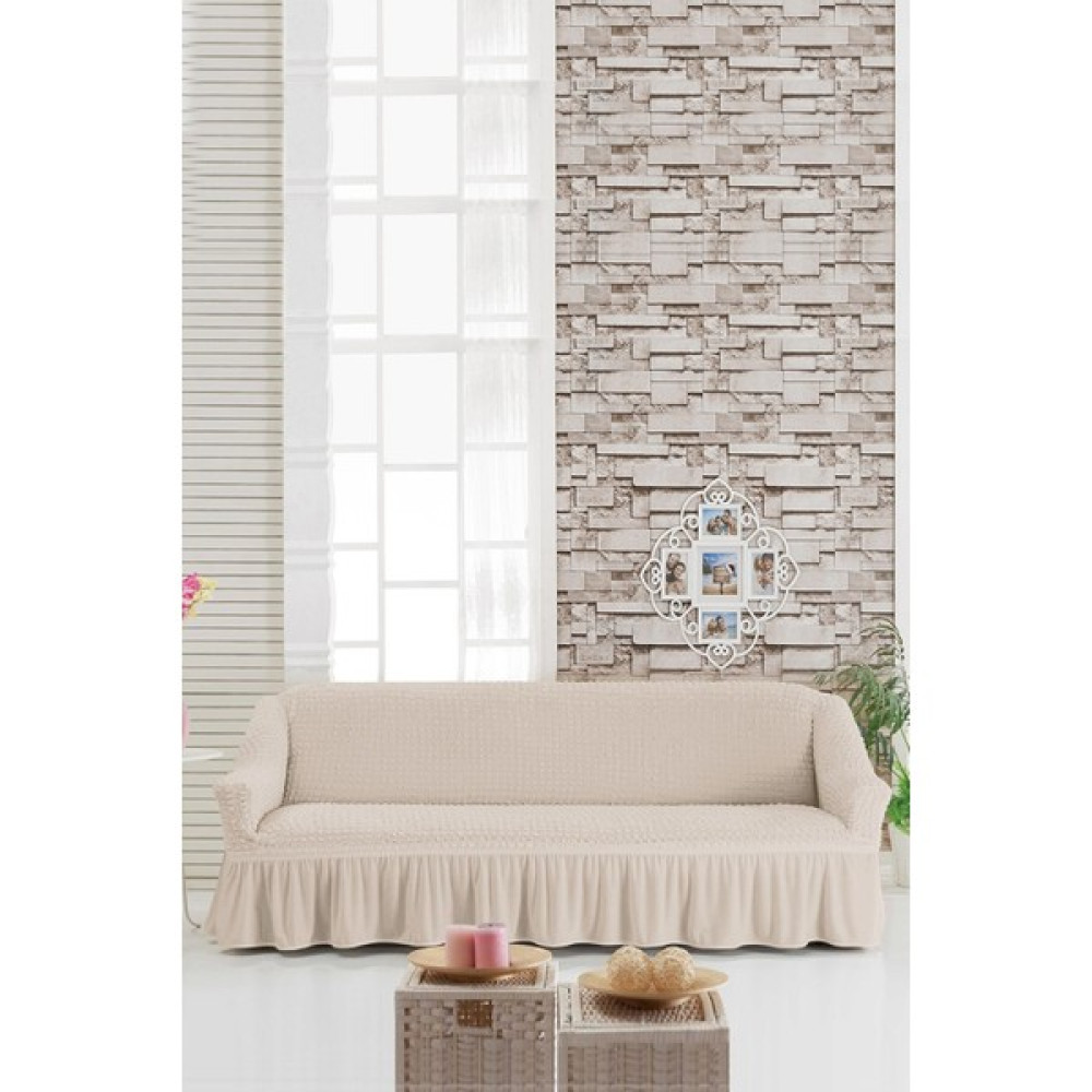 Sehra Streç Lastikli Esnek Pamuklu Yıkanabilir Bürümcük 3* Kişilik Koltuk Örtüsü Koltuk Kılıfı Çekyat Örtüsü (Tek) - 180 x 230 cm - Natural Koltuk & Kanepe Örtüsü Fiyatı