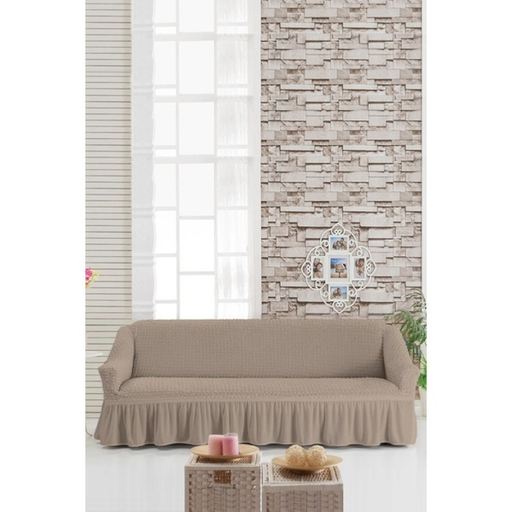 Sehra Streç Lastikli Esnek Pamuklu Yıkanabilir Bürümcük 3* Kişilik Koltuk Örtüsü Koltuk Kılıfı Çekyat Örtüsü (Tek) - 180 x 230 cm - Taş Koltuk & Kanepe Örtüsü Fiyatı