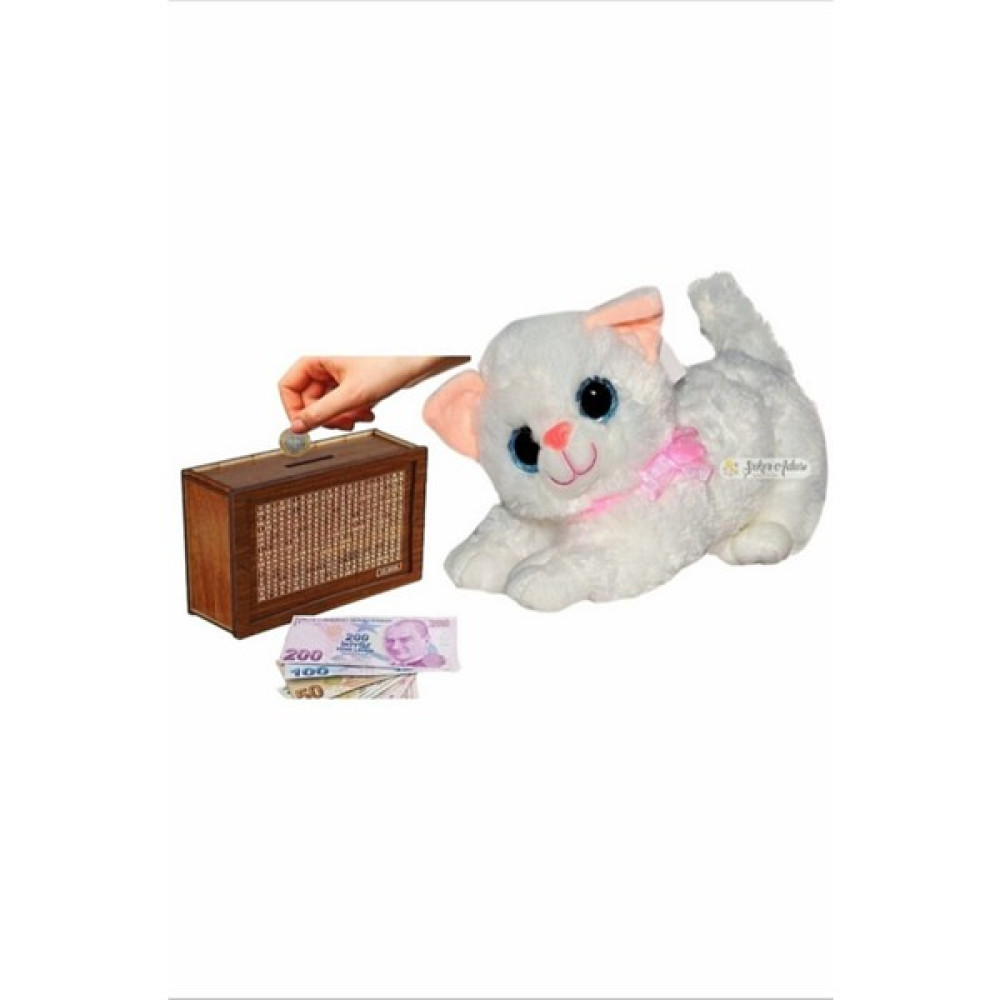 Şeker Adası Sevimli Miyavlayan Sesli Kedi 28 Cm. Peluş ve Ahşap 10.000 Hedefli Kumbara Para Biriktirme Kutusu Oto Boyaları Fiyatı