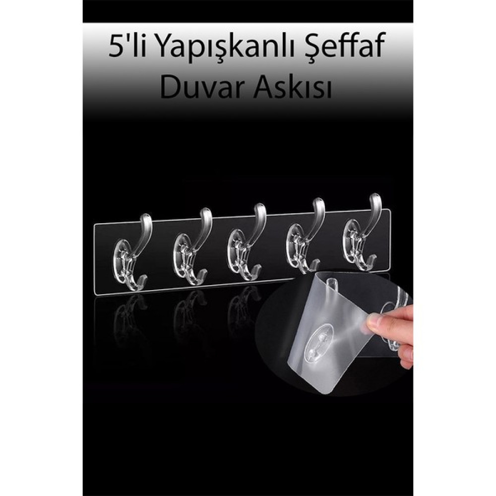 Sekiz8 5'Li Yapışkanlı Şeffaf Duvar Askısı Banyo Mutfak Düzenleyici Pratik Askılık Banyo Askılık Fiyatı