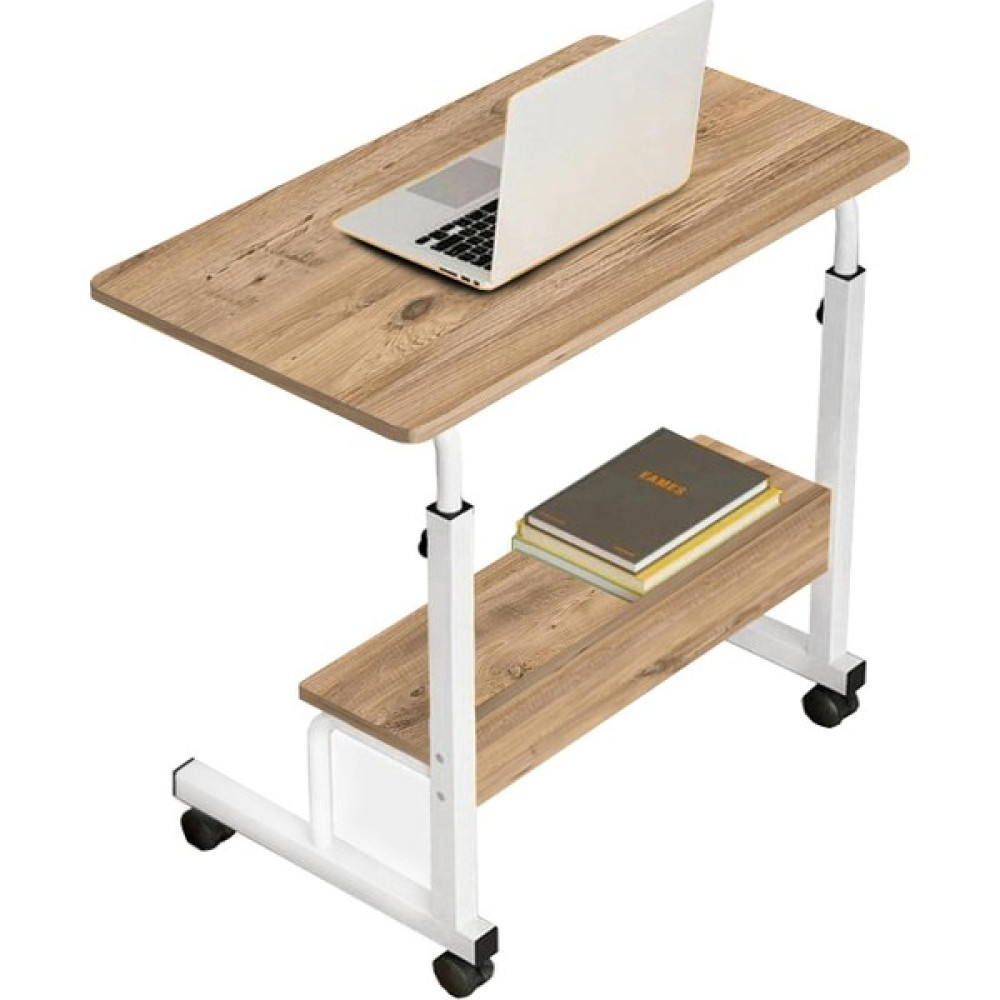 Sekizinci Cadde Yükseklik Ayarlı Raflı Laptop Sehpası - Atlantik Çam Beyaz (Tekerli) - 70x40 Sehpa Fiyatı