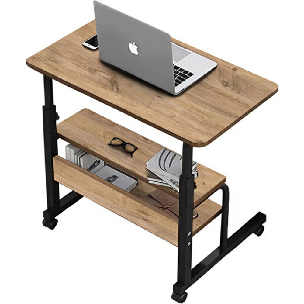 Sekizinci Cadde Yükseklik Ayarlı ve Çift Raflı Laptop Sehpası ve Çalışma Masası - Atlantik Çam (Tekerli) 70 x 40 cm - 70x40 Sehpa Fiyatı