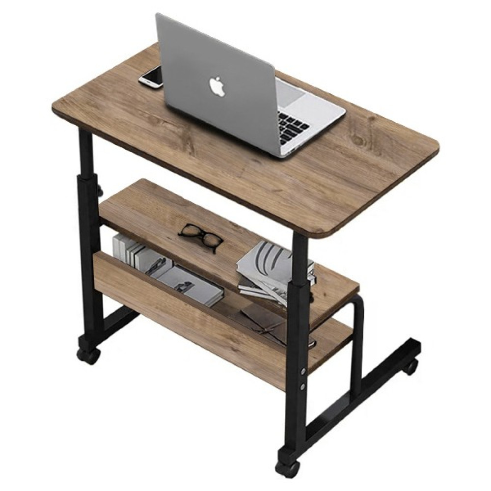 Sekizinci Cadde Yükseklik Ayarlı ve Çift Raflı Laptop Sehpası ve Çalışma Masası - Ceviz (Tekerli) 70 x 40 cm - Açık Ceviz Sehpa Fiyatı