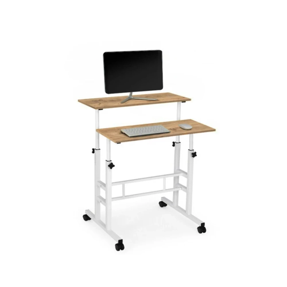 Sekizincicadde Yukseklik Ayarli Bilgisayar/Laptop Ve Calisma Masasi - Cam Beyaz 80X60 (Tekerli) Oval Kenar Çalışma Masası Fiyatı