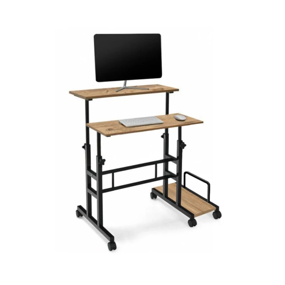 Sekizincicaddedizayn Yukseklik Ayarli Bilgisayar/Laptop Ve Calisma Masasi - Atlantik Cam 80X60 (Tekerli Ve Kasalikli) Çalışma Masası Fiyatı