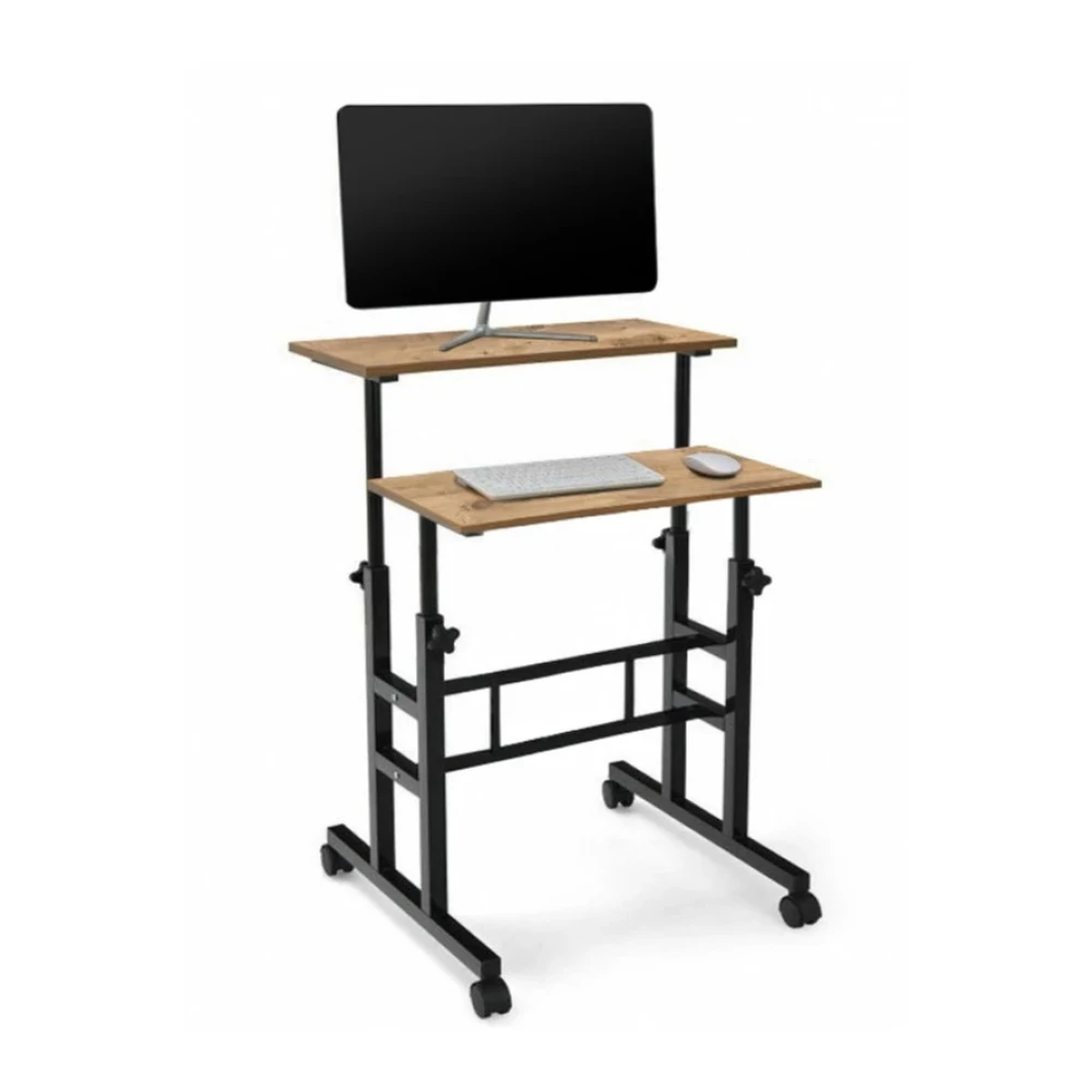 Sekizincicaddedizayn Yukseklik Ayarli Bilgisayar/Laptop Ve Calisma Masasi - Cam 60X60 (Tekerli) Oval Kenar Çalışma Masası Fiyatı