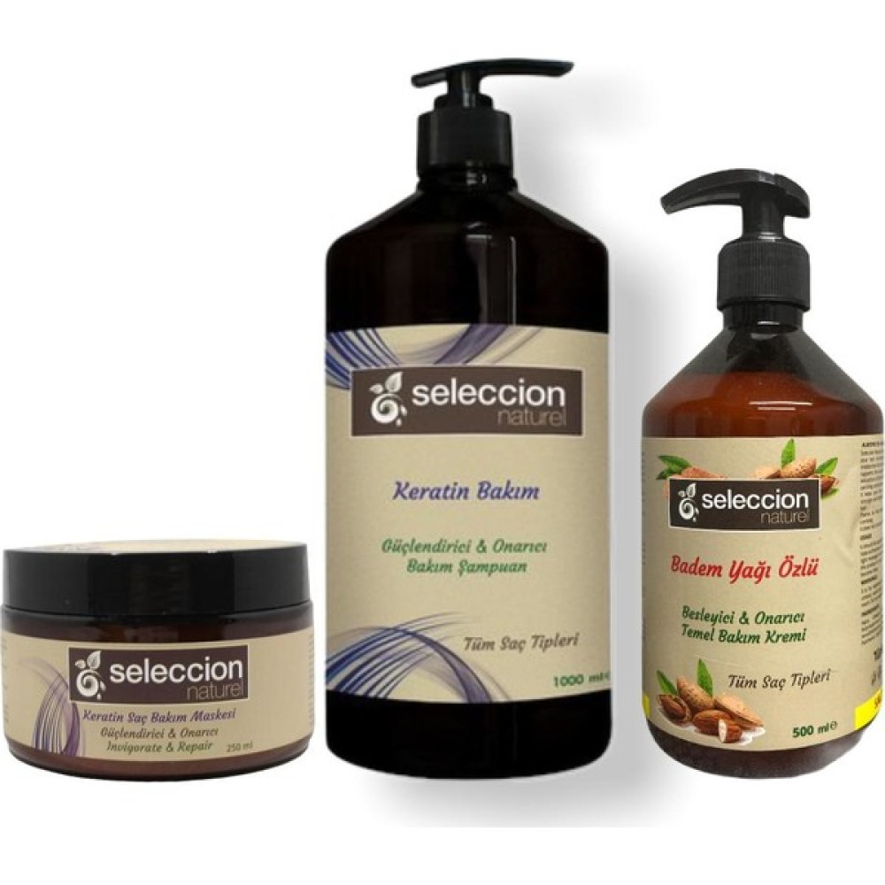 Seleccion Keratin Şampaun 1000 ml + Keratin Saç Maskesi 250 ml + Badem Yağı Özlü Saç Kremi 500 ml Şampuan ve Saç Kremi Fiyatı