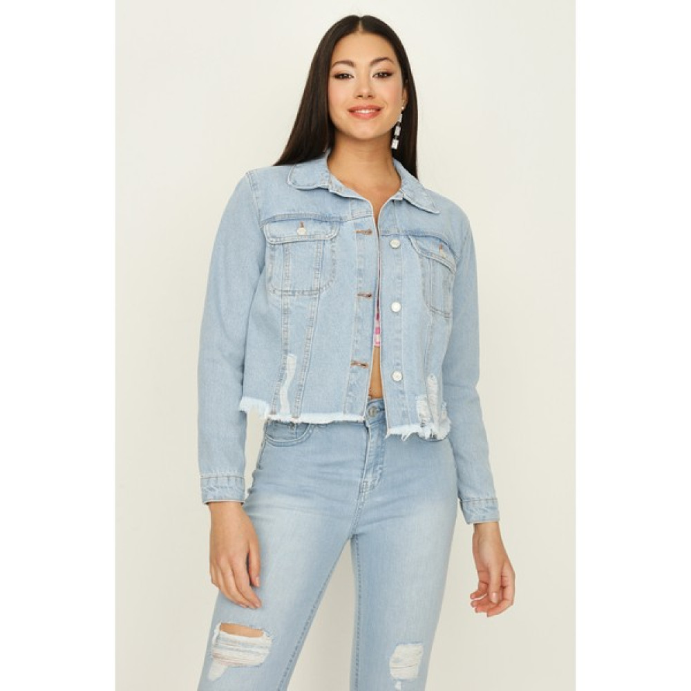 Select Moda Kadın Açık Mavi Düğmeli Etek Ucu Püsküllü Crop Denim Ceket Bayan Ceket Fiyatı