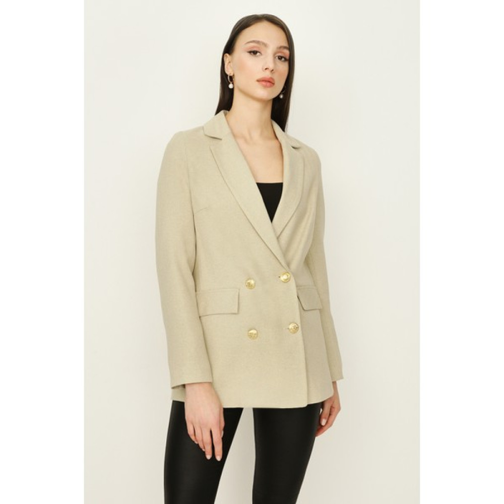 Select Moda Kadın Ekru Gold Düğmeli Blazer Ceket Bayan Ceket Fiyatı