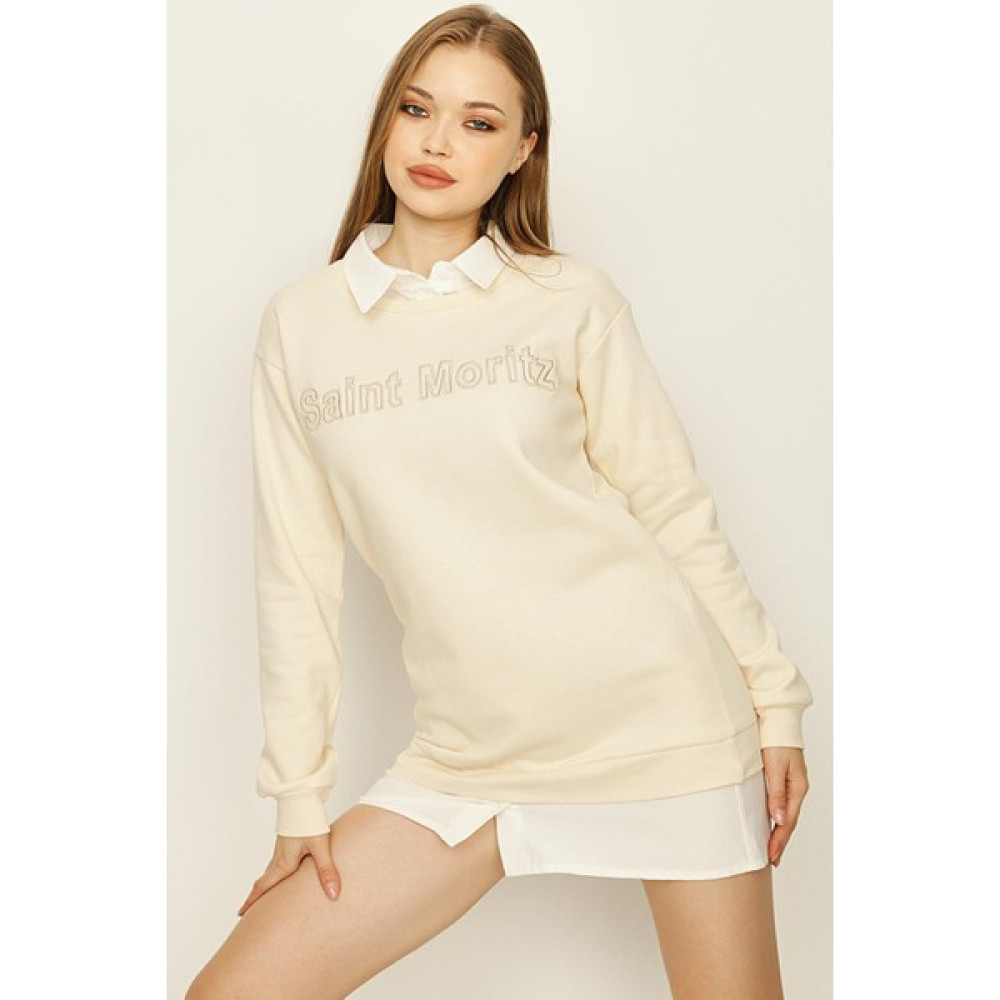 Select Moda Kadın Gömlek Yaka Yazı Detaylı Sweat Elbise Elbise Fiyatı
