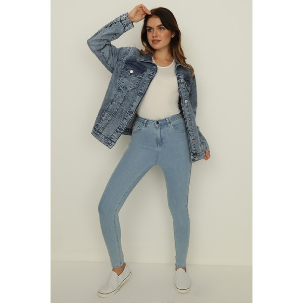 Select Moda Kadın Mavi Cepli Oversize Denim Ceket Bayan Ceket Fiyatı