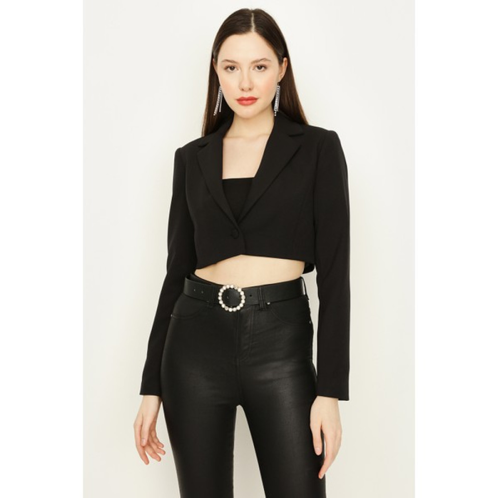 Select Moda Kadın Mavi Tek Düğme Kapamalı Crop Blazer Ceket Bayan Ceket Fiyatı