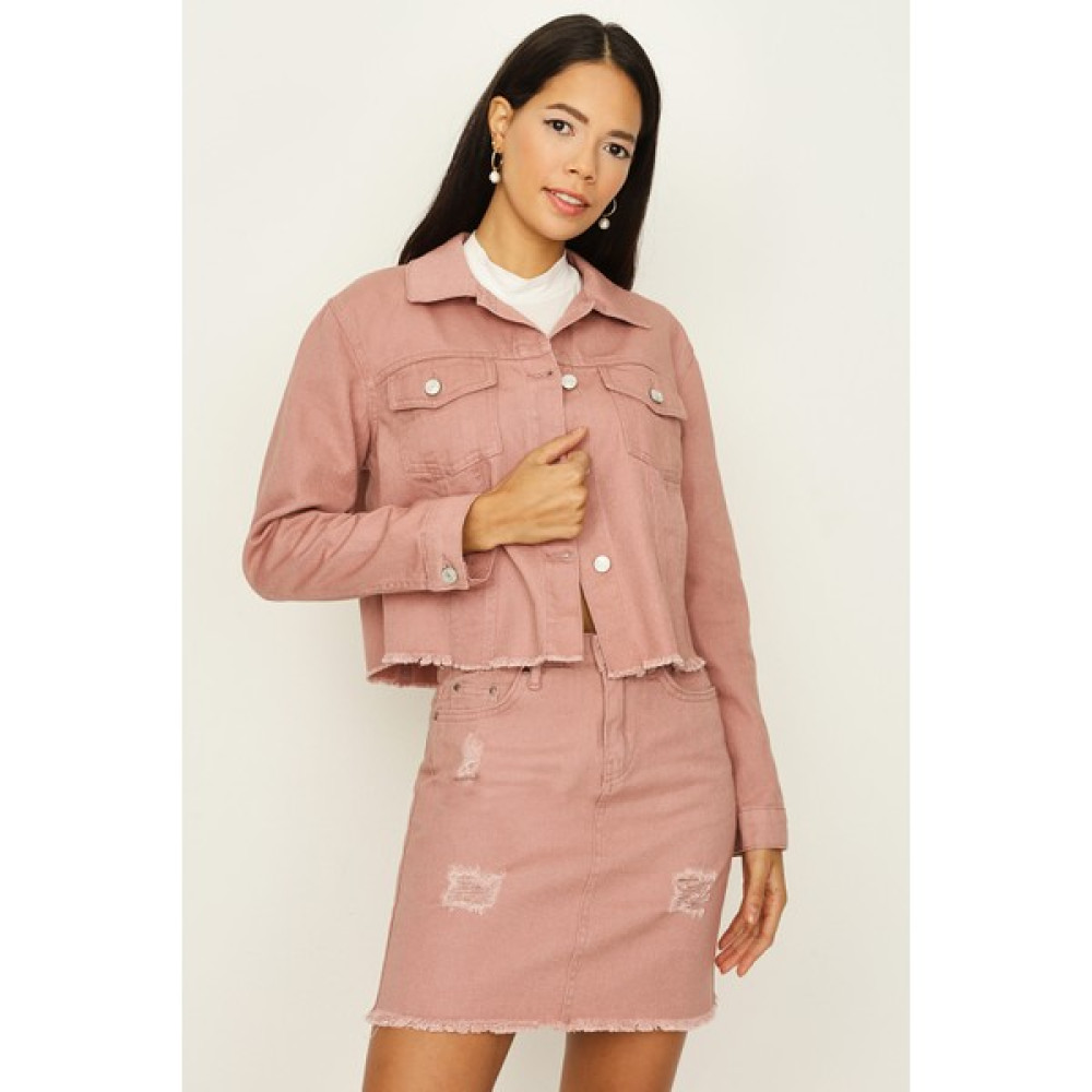 Select Moda Kadın Pembe Düğmeli Püsküllü Crop Denim Ceket Bayan Ceket Fiyatı