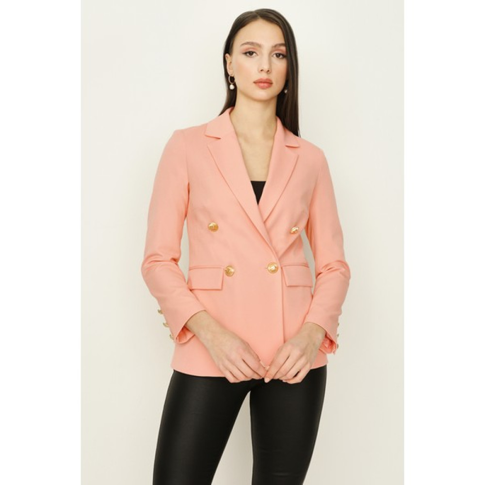Select Moda Kadın Pembe Gold Düğmeli Blazer Ceket Bayan Ceket Fiyatı