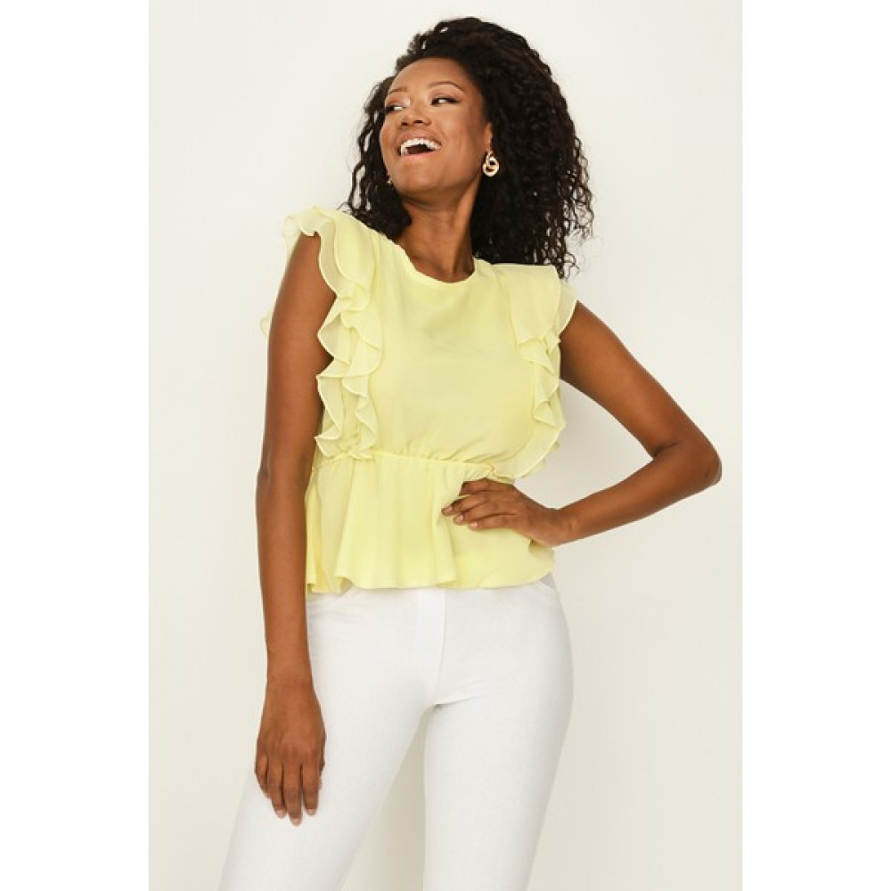 Select Moda Kadın Sarı Kolları Fırfır Detaylı Şifon Bluz Bluz Fiyatı
