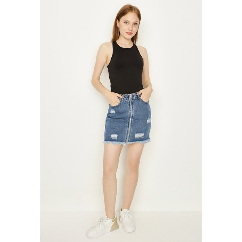 Select Moda Kadın Siyah Fermuarlı Mini Denim Etek Etek Fiyatı
