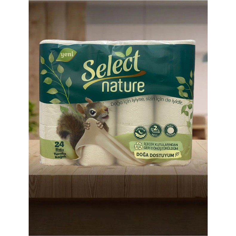 Select Nature 24 Rulo 2 Katlı Kahverengi Tuvalet Kağıdı Cilt Dostu Yüksek Emicilik Tuvalet Kağıdı Fiyatı