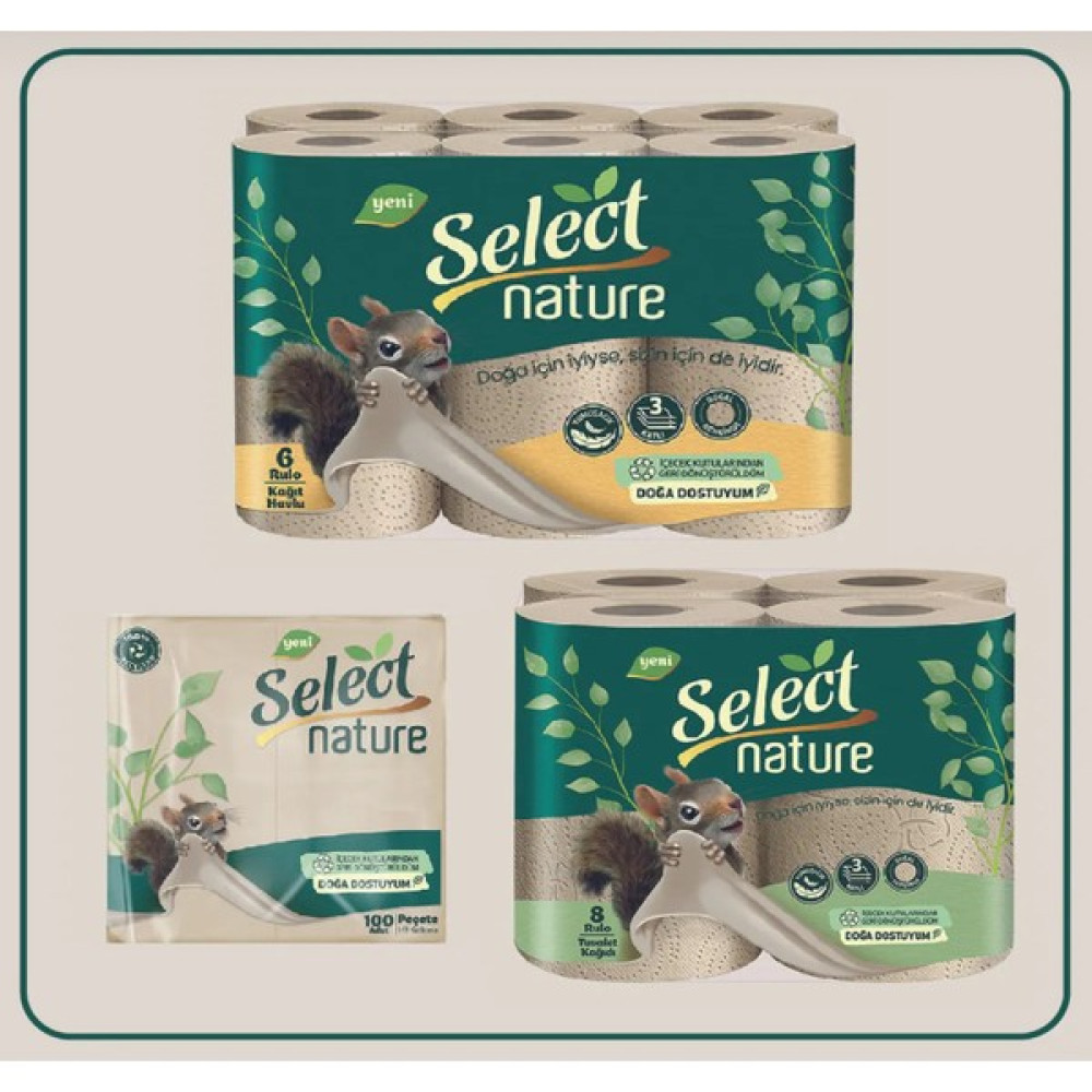 Select Nature Yeni Nesil Organik Tuvalet Kağıdı+Kağıt Havlu+Garson Katlama Peçete 3'lü Set Tuvalet Kağıdı Fiyatı