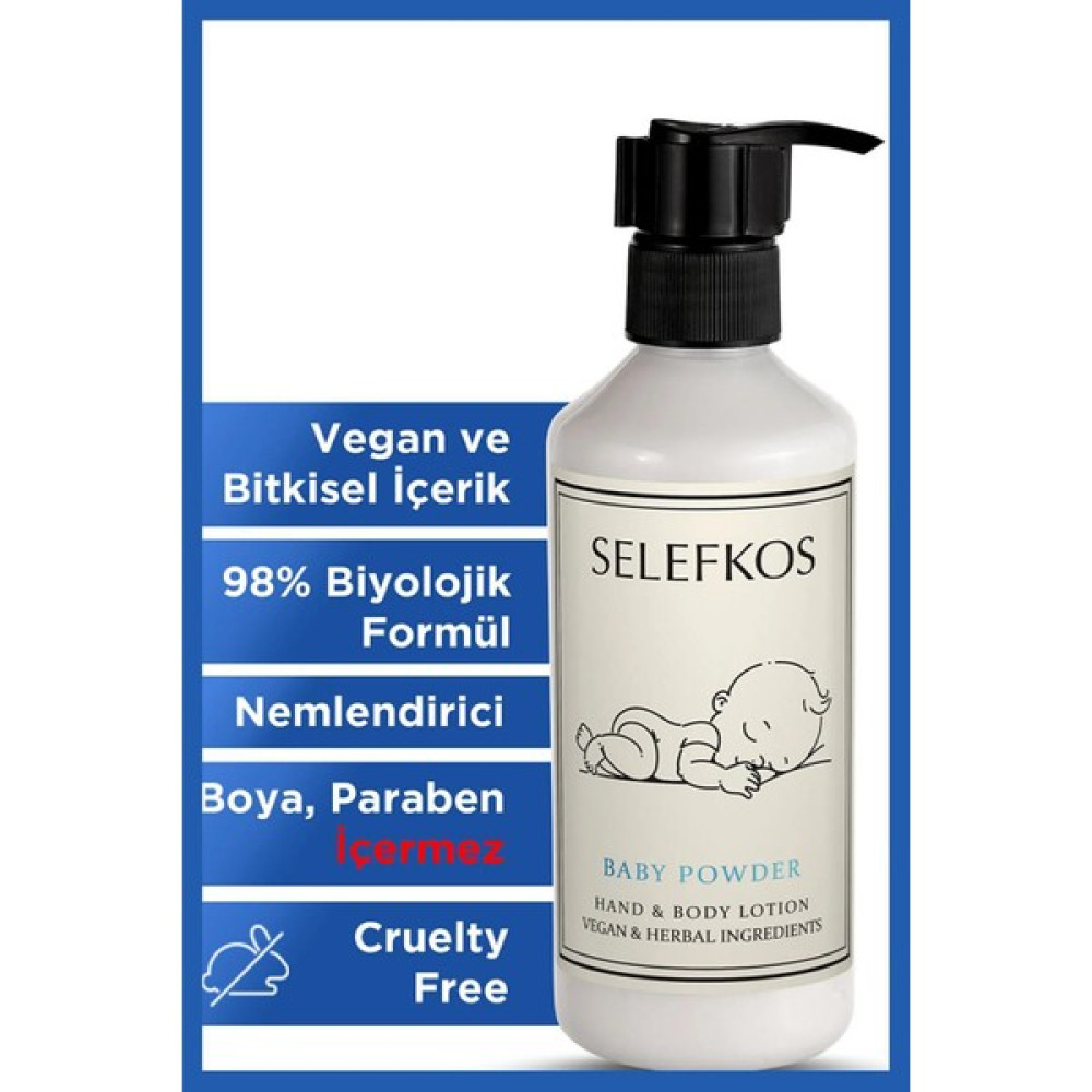 Selefkos Bebek Pudra Kokulu Nemlendirici Vegan Vücut Losyonu & Vücut Kremi 250ML - Baby Powder Nemlendiriciler Fiyatı