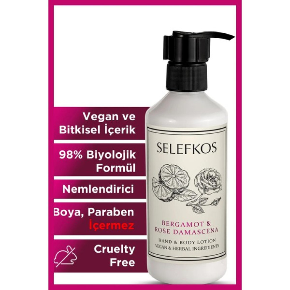 Selefkos Bergamot ve Gül Kokulu Nemlendirici Vegan Vücut Losyonu & Vücut Kremi 250ML - BERGAMOT & ROSE DAMASCENA Nemlendiriciler Fiyatı