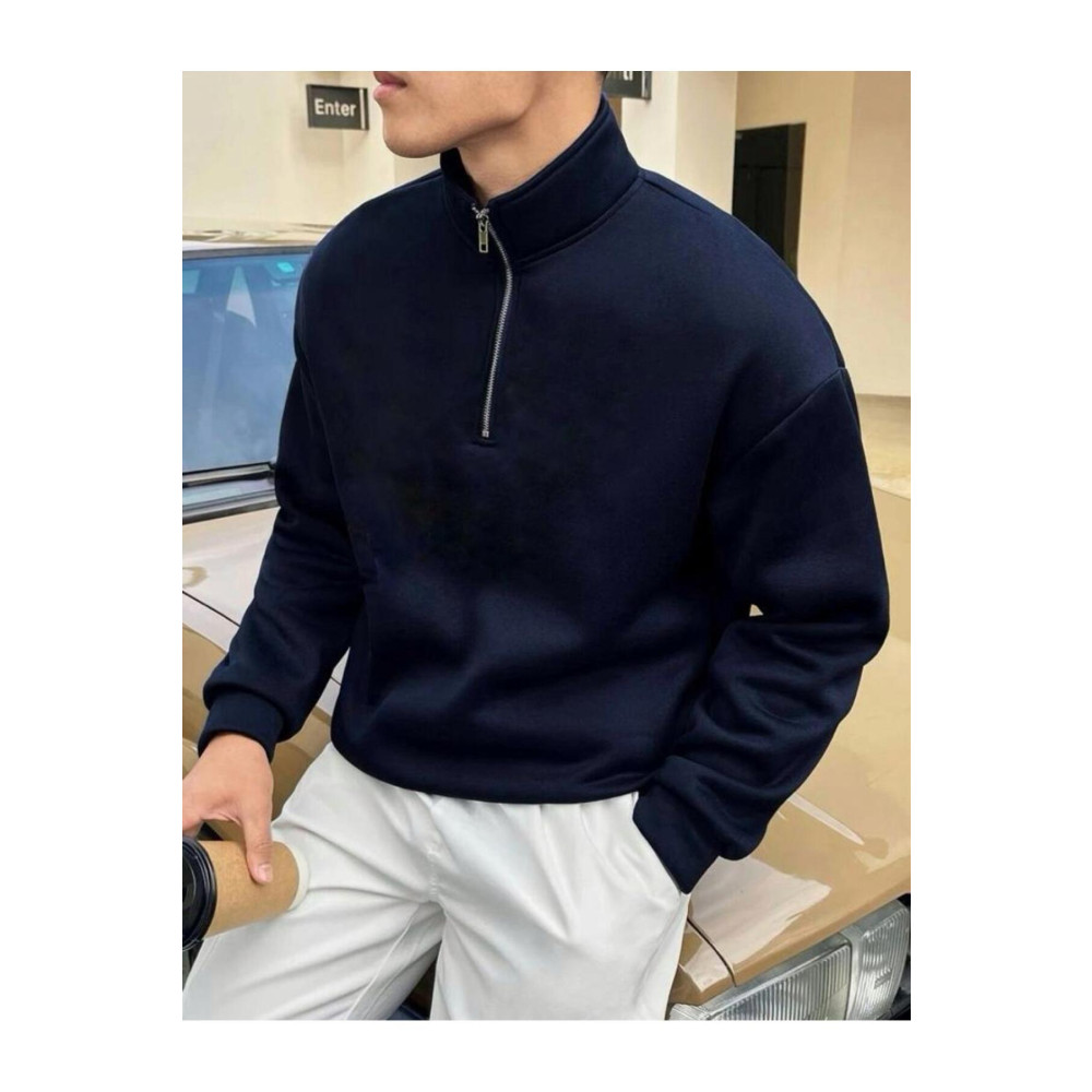 SELENA BUTİK Unisex Fermuarlı Yakalı Lacivert Sweatshirt L Beden Bayan Sweatshirt Fiyatı