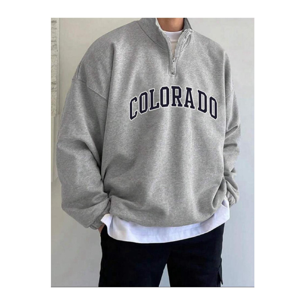 SELENA BUTİK Unisex Yarım Fermuarlı Yakalı Gri Colorado Sweatshirt XL Beden Bayan Sweatshirt Fiyatı