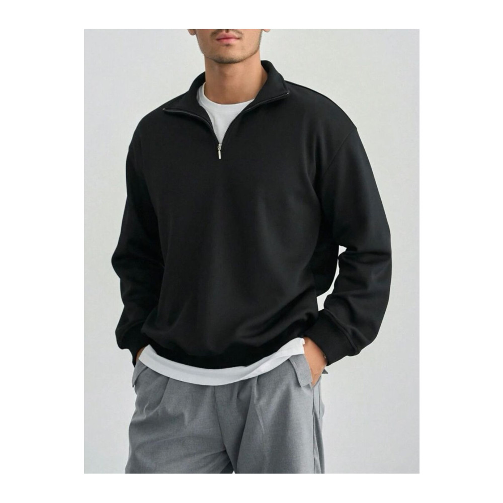 SELENA BUTİK Unisex Yarım Fermuarlı Yakalı Siyah Sweatshirt M Beden Bayan Sweatshirt Fiyatı