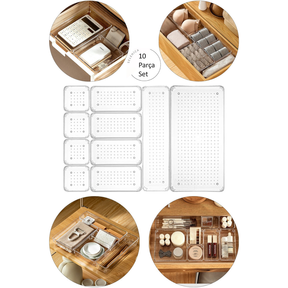 Selenica 10lu Set Modüler Çekmece Içi Düzenleyici Banyo Makyaj Takı Düzenleyici Ofis Masaüstü Organizer Set8 Dolap İçi Düzenleyici Fiyatı