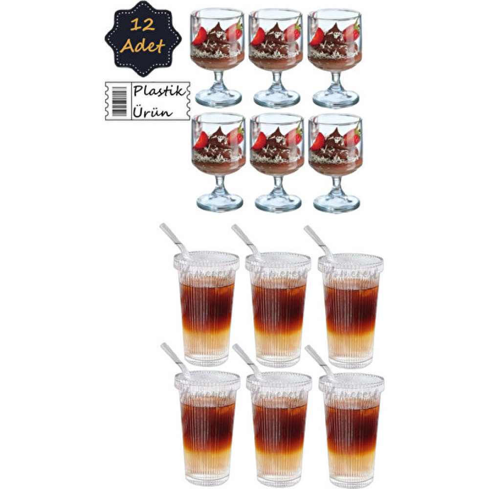 Selenica 12'li Mika Magnolia Dondurmalık Kase Pipetli Mika Origami Bardak Tatlı ve Kahve İkram Seti Çeyiz Fincan / Bardak / Kahve Takımı Fiyatı