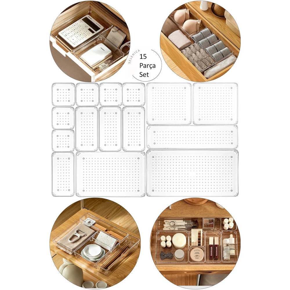 Selenica 15´li Set Modüler Çekmece Içi Düzenleyici Banyo Makyaj Takı Düzenleyici Ofis Masaüstü Organizer Set9 Dolap İçi Düzenleyici Fiyatı