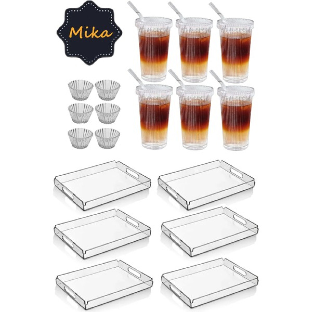 Selenica 18 Adet Mika Kahve Bardağı Lokumluk Tepsi Set Pipetli Bardak Sosluk Lokumluk Servis Sunum Tepsisi Fincan / Bardak / Kahve Takımı Fiyatı