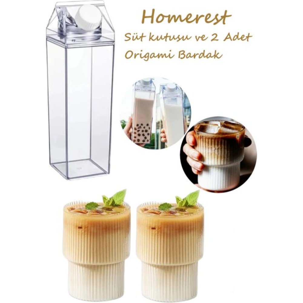 Selenica 3'lü Modern Trend Set 2 Adet Isıya Dayanıklı Origami Stil Bardak 1 Adet Şık Mika Süt Kutusu Fincan / Bardak / Kahve Takımı Fiyatı
