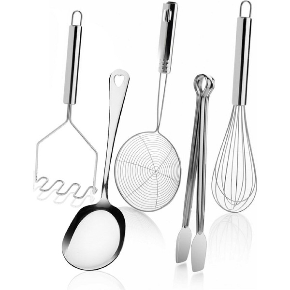 Selenica 5 Parça Çelik Metal Mutfak Servis Seti Takımı (Kaşık, Çırpıcı, Maşa, Patates Ezici, Kızartma Kevgir) Mutfak Gereçleri Fiyatı