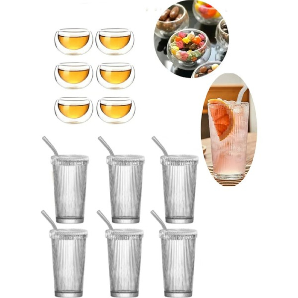 Selenica 6 Kişilik Mika Kahve Bardağı ve Çift Cidarlı Çerezlik Sunum Seti Eğik Pipetli Fincan / Bardak / Kahve Takımı Fiyatı