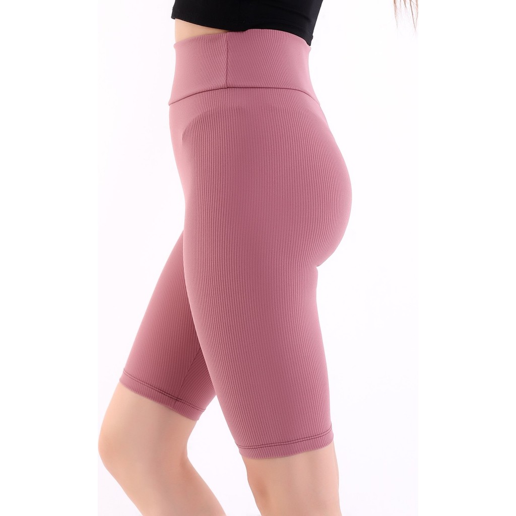 Self Clothing Kadın Gül Kurusu Yüksek Bel Fitilli Dayanıklı Örme Kumaş Toparlayıcı Kısa Spor Tayt SLF1417 Diğer Fiyatı