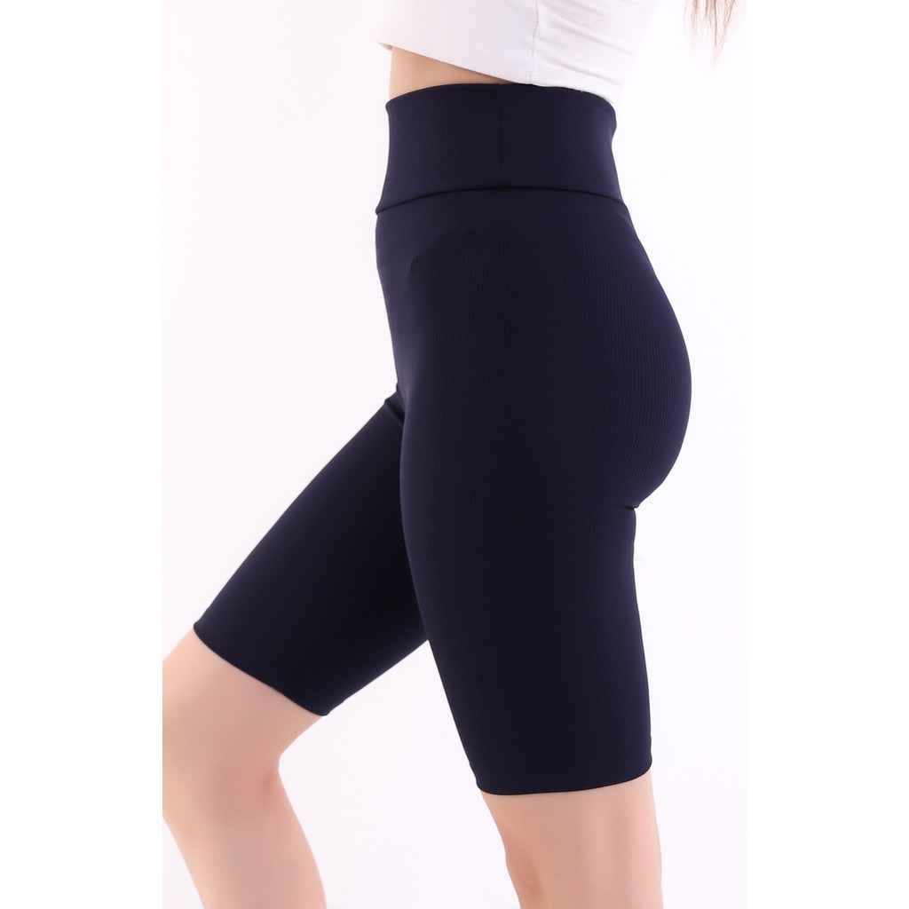 Self Clothing Kadın Lacivert Yüksek Bel Fitilli Dayanıklı Örme Kumaş Toparlayıcı Kısa Spor Tayt SLF1417 Diğer Fiyatı