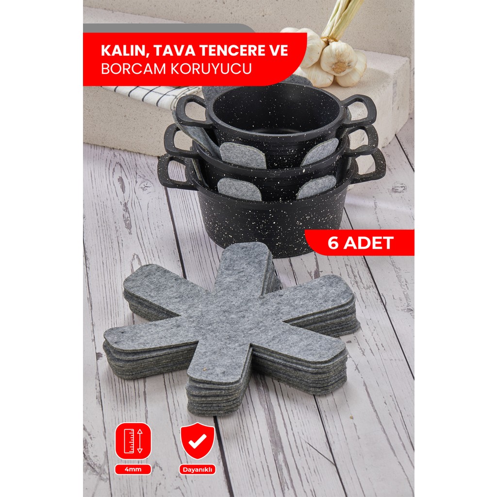 Self Power Kalın Tencere,tava & Borcam Koruyucu Çizdirmez Elyaf Keçe 6'lı Set 30X30 cm Tava Çizdirmez - Açık Gri Tencere / Tava Setleri Fiyatı