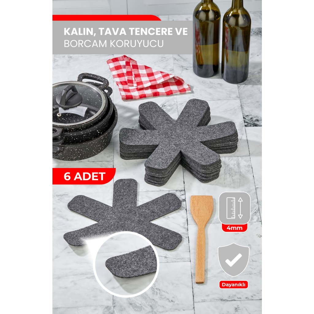 Self Power Kalın Tencere,tava & Borcam Koruyucu Çizdirmez Elyaf Keçe 6'lı Set 30X30 cm Tava Çizdirmez - Gri Tencere / Tava Setleri Fiyatı