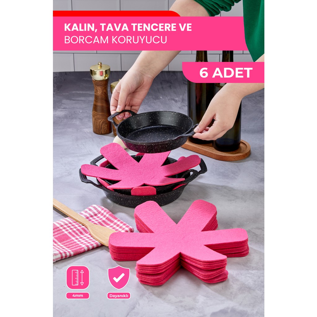 Self Power Kalın Tencere,tava & Borcam Koruyucu Çizdirmez Elyaf Keçe 6'lı Set 30X30 cm Tava Çizdirmez - Pembe Tencere / Tava Setleri Fiyatı