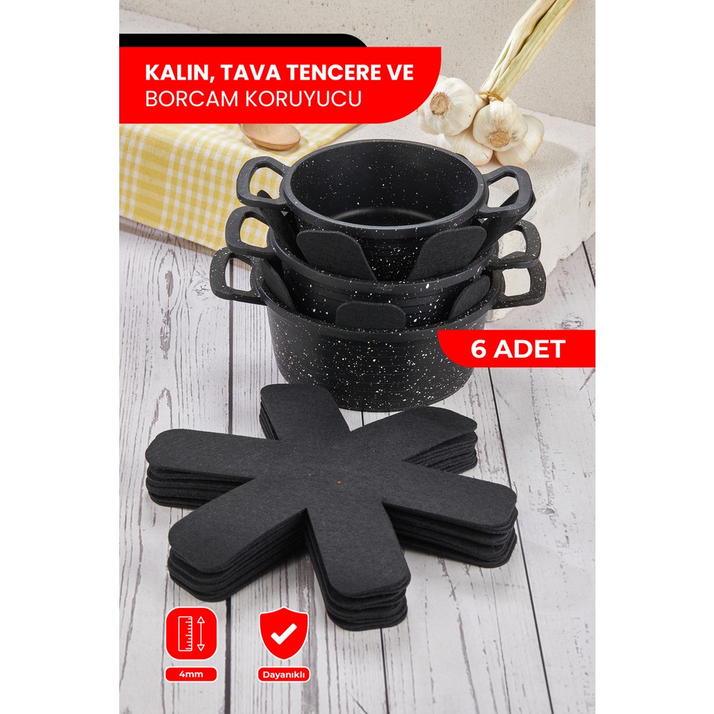 Self Power Kalın Tencere,tava & Borcam Koruyucu Çizdirmez Elyaf Keçe 6'lı Set 30X30 cm Tava Çizdirmez - Siyah Tepsiler / Fırın Kapları Fiyatı