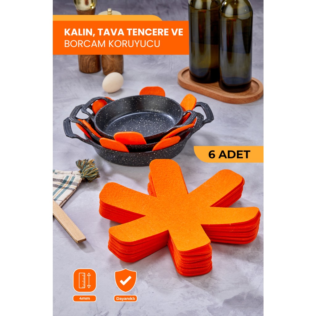 Self Power Kalın Tencere,tava & Borcam Koruyucu Çizdirmez Elyaf Keçe 6'lı Set 30X30 cm Tava Çizdirmez - Turuncu Tencere / Tava Setleri Fiyatı