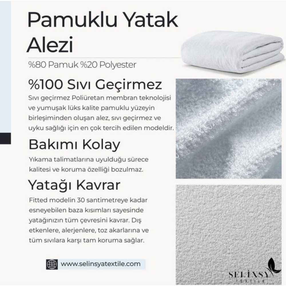Selinsya Fitted Su Sıvı Geçirmez Yatak Koruyucu Alez Pamuk Yüzey - 100 x 200 cm - Beyaz Alez / Yatak Koruyucu Fiyatı
