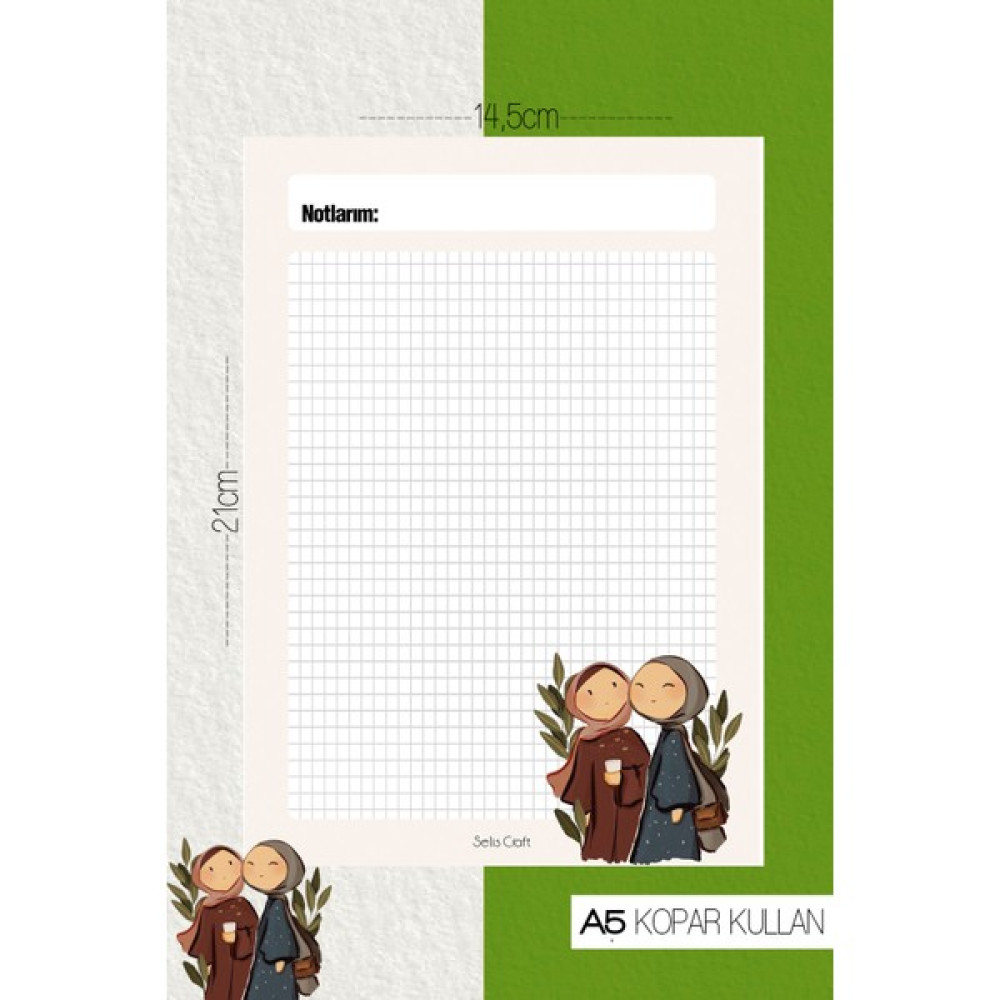 Selis Craft Hijab Girl Kareli Notepad 04 Günlük Planlayıcı, Defter, To Do List, Not Defteri, Ajanda - Beyaz - Kopar Kullan - A5 Defter Fiyatı