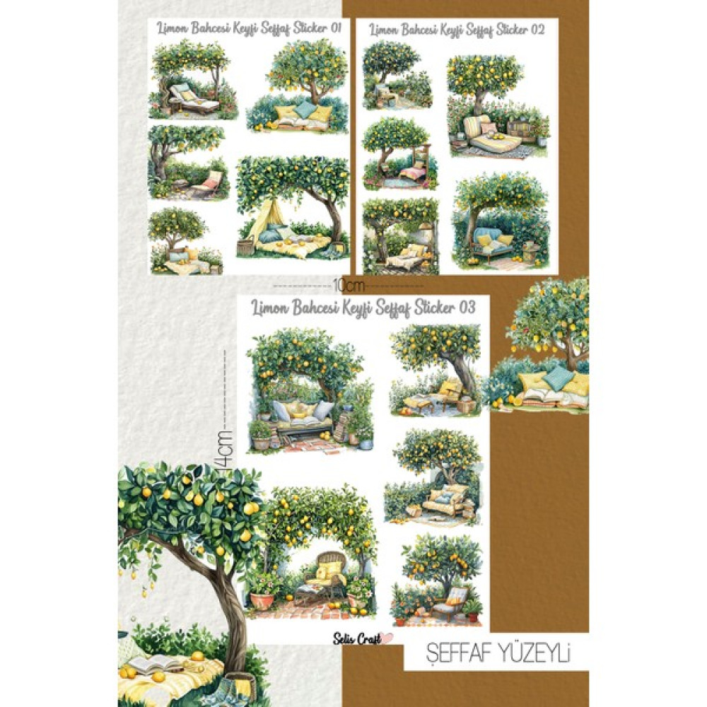 Selis Craft Limon Bahçesi Temalı Şeffaf Sticker Seti 01-02-03 Ajanda Planlayıcı Bullet Journal Için Uygundur - Renkli - Yarı Şeffaf Sticker - 10,5 x 15 cm Oto Boyaları Fiyatı