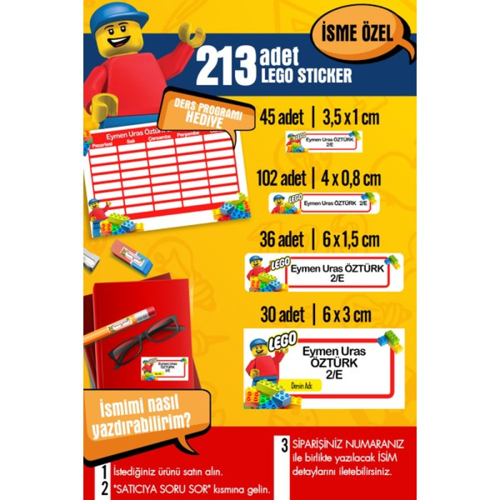 Selis Craft Okul Etiketi LEGO Temalı Özel Isim Yazılabilen Kalem, Defter, Boya, Kitap Etiketi - 213 Adet - Renkli - Parlak Sticker - 21 x 29,7 cm Oto Boyaları Fiyatı