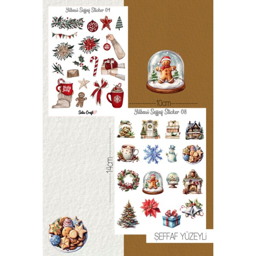 Selis Craft Yeni Yıl Temalı Şeffaf Sticker Seti 04-08 Ajanda Planlayıcı Bullet Journal Için Uygundur - Renkli - Yarı Şeffaf Sticker - 10,5 x 15 cm Oto Boyaları Fiyatı