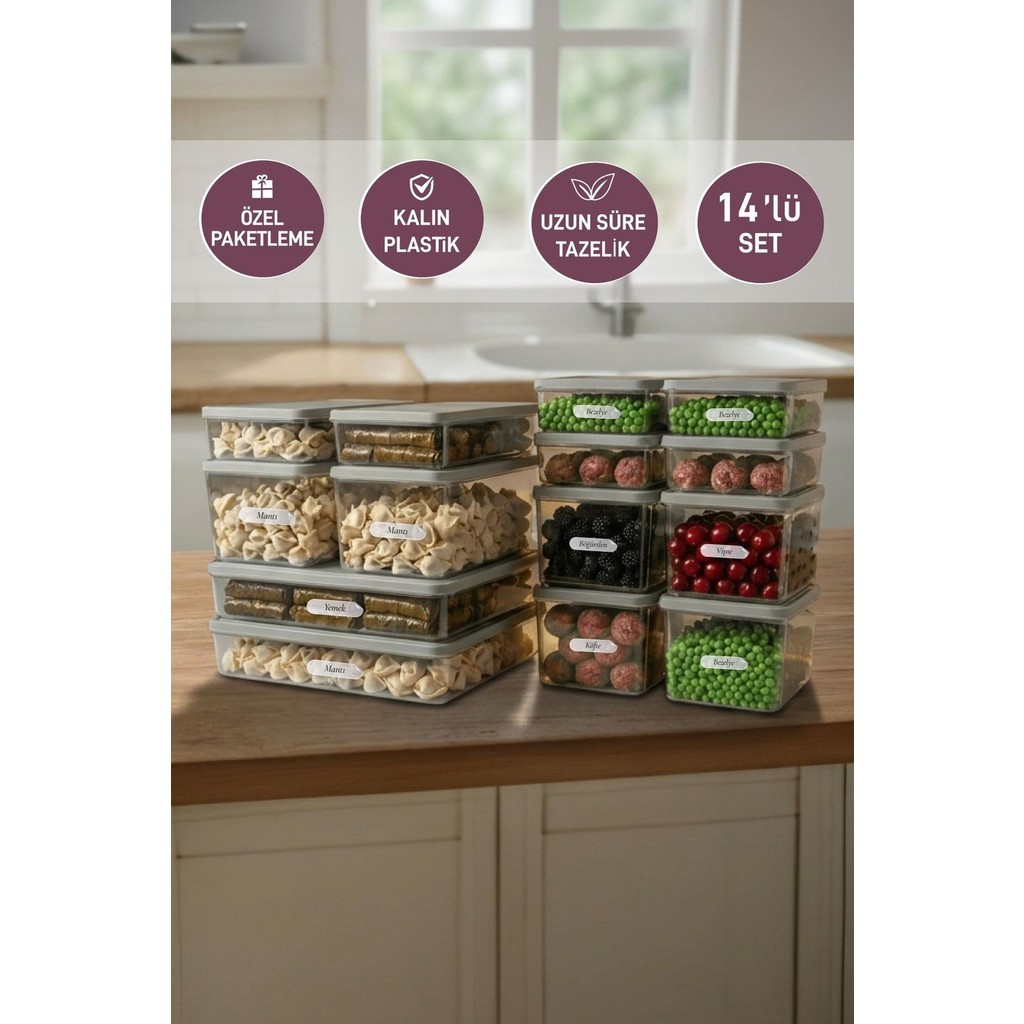 Selka Home 14'lü Set Nora Organizer Buzdolabı Buzluk Düzenleyici Saklama Kabı - Açık Gri Eşya Saklama / Düzenleme Fiyatı